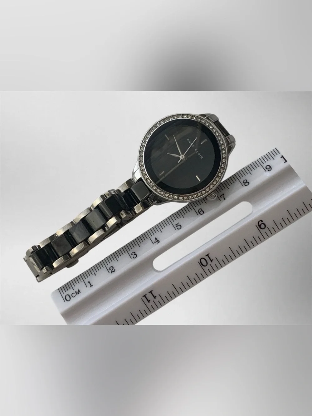 Anne Klein Black and Silver Crystal-Trim Women's Bracelet Watch